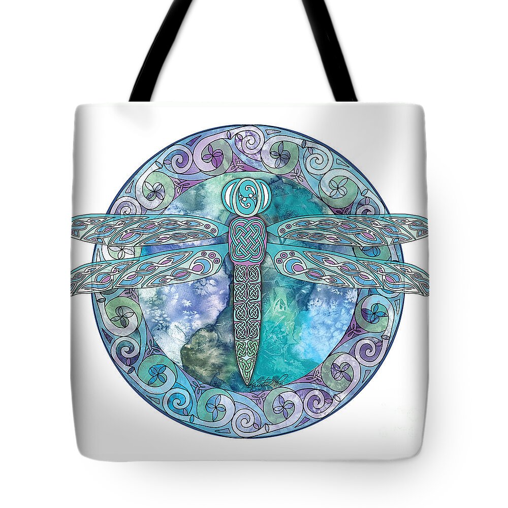 Artoffoxvox Tote Bag featuring the mixed media Cool Celtic Dragonfly by Kristen Fox