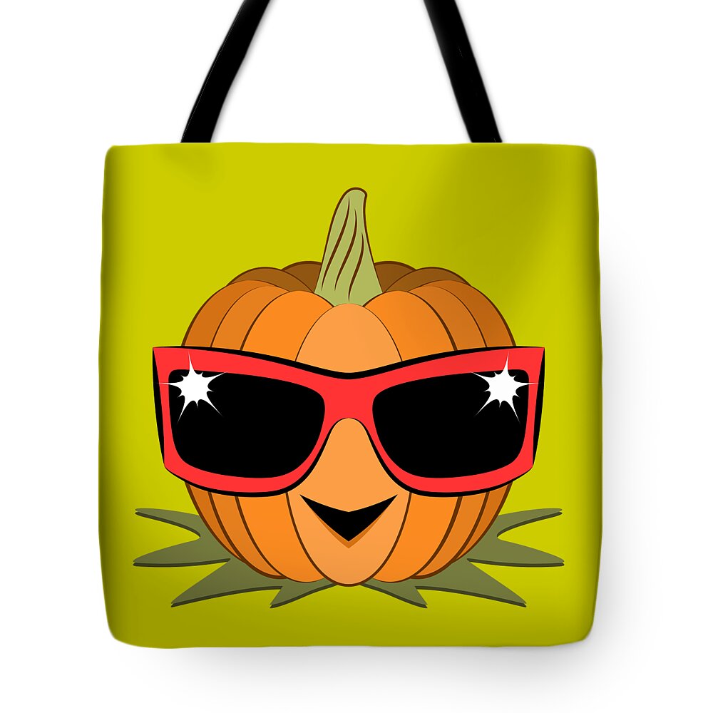 Pumpkin Tote Bag featuring the digital art Cool Pumpkin Wearing Retro Nineties Sunglasses by MM Anderson