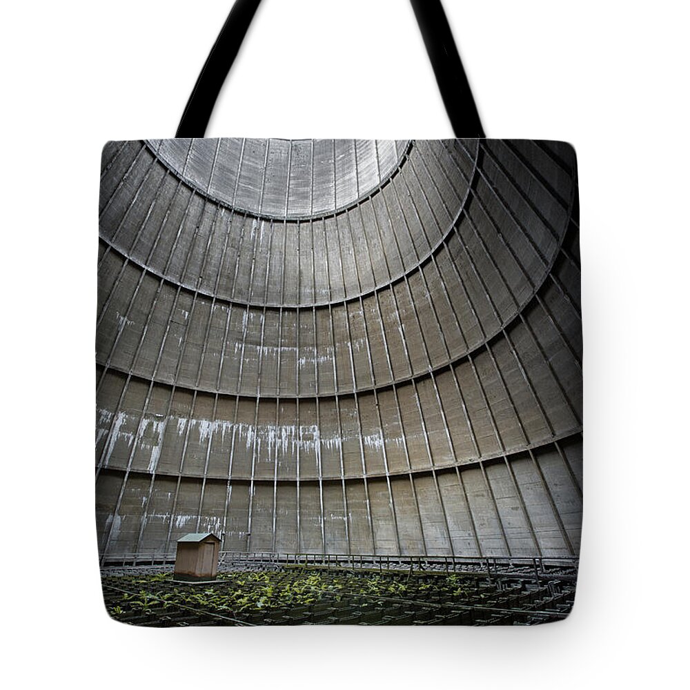 Belgium Tote Bag featuring the photograph Cooling tower secret little house by Dirk Ercken