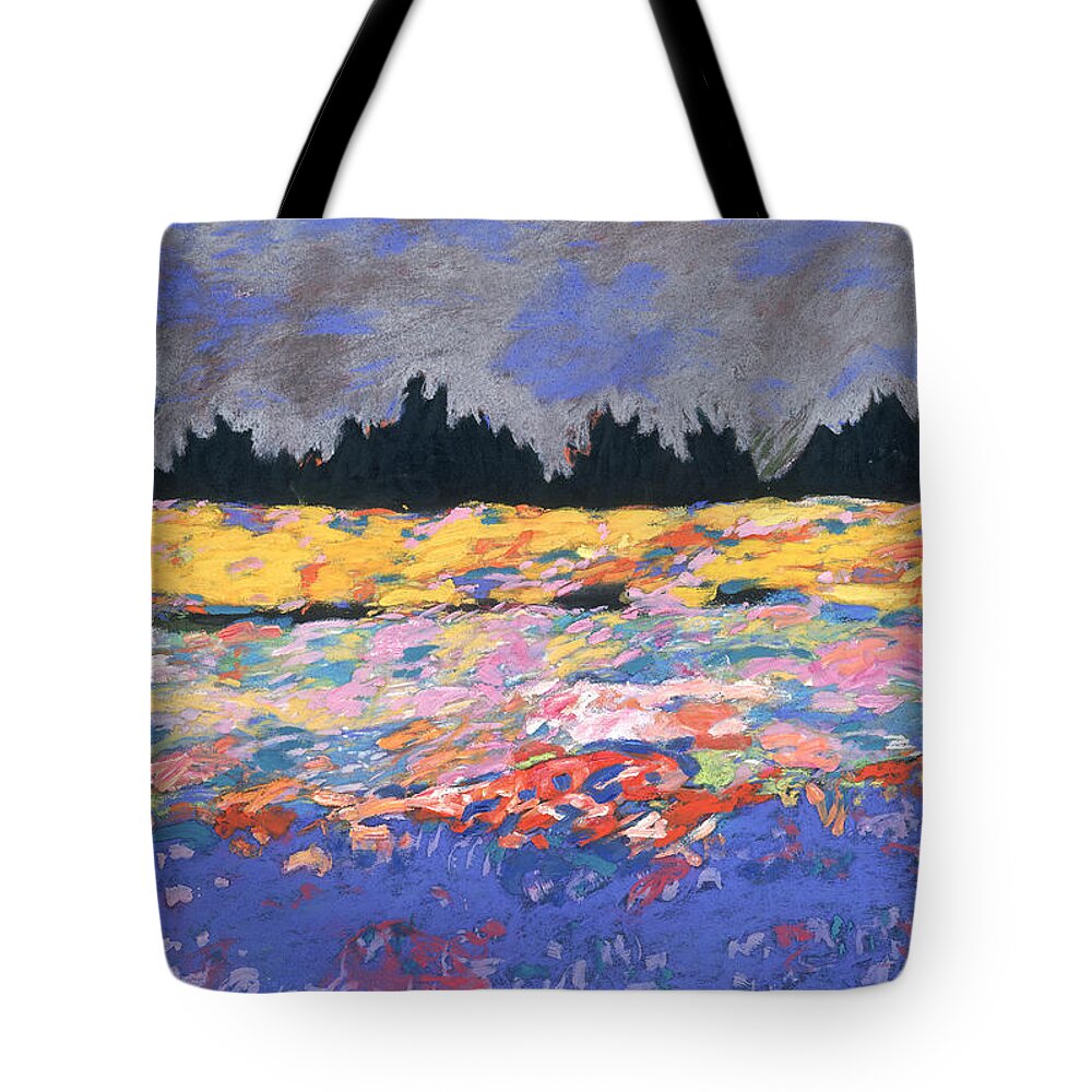 Oconomowoc Tote Bag featuring the drawing cooney sunset I by Mykul Anjelo