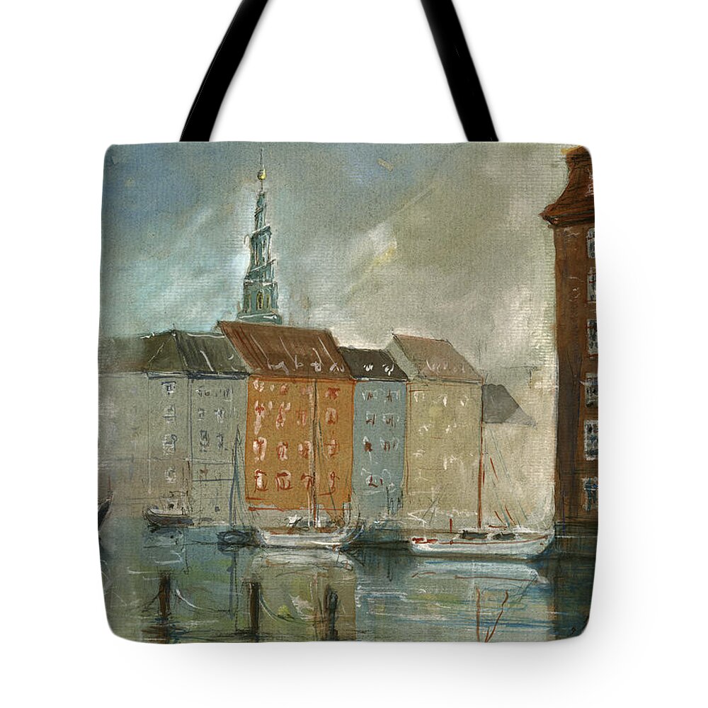 Europe Cityscape Tote Bag featuring the painting Copenhagen by Juan Bosco