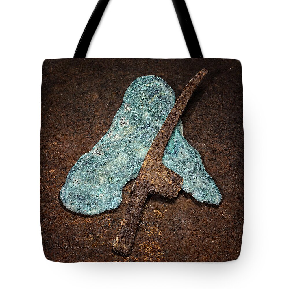 Copper Tote Bag featuring the photograph Copper Nugget Rock Hammer by Fred Denner