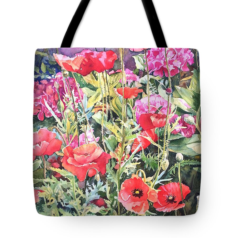 Coquelicot Tote Bag featuring the painting Coquelicots et Hortensias by Francoise Chauray