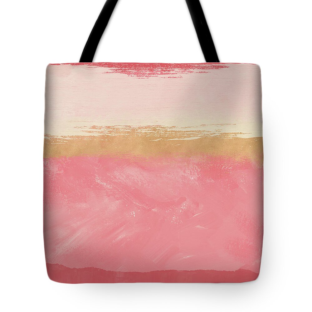 Abstract Tote Bag featuring the mixed media Coral and Gold Abstract 2- Art by Linda Woods by Linda Woods