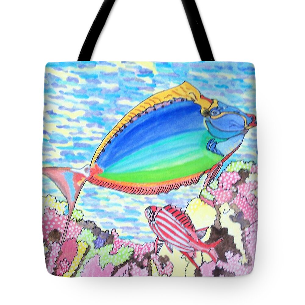 Tropical Fish Tote Bag featuring the painting Coral reef by Connie Valasco