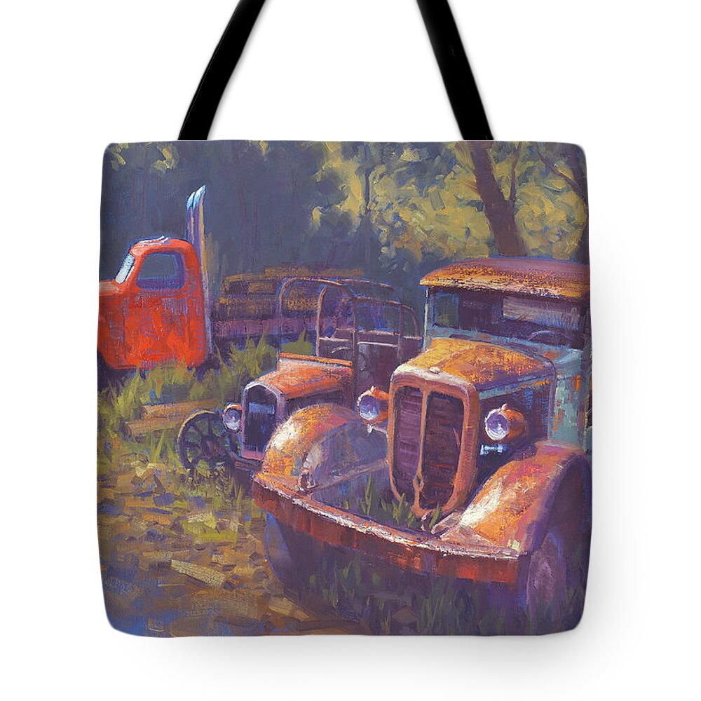 Old Trucks Tote Bag featuring the painting Corbitt and Friends by Cody DeLong