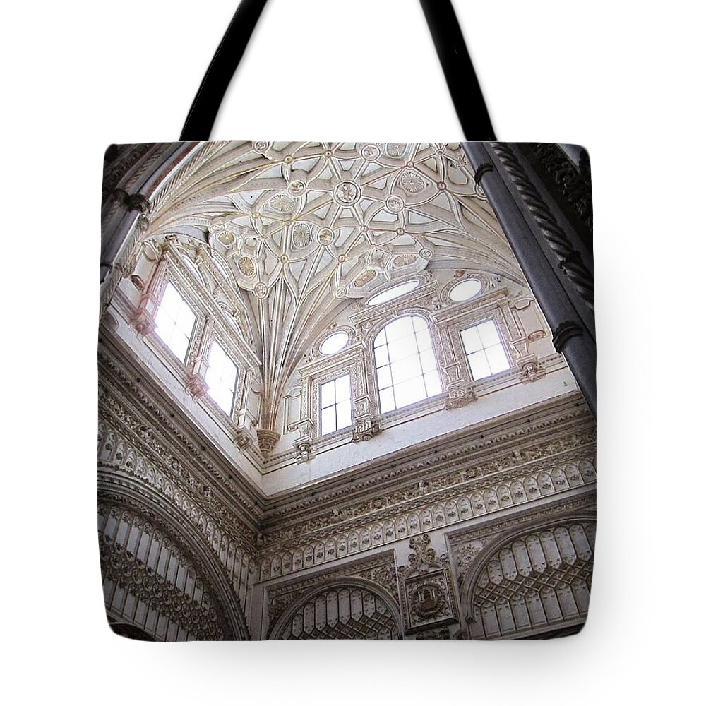  Tote Bag featuring the photograph Cordoba Cathedral Ancient Ornate Ceiling IV Spain by John Shiron