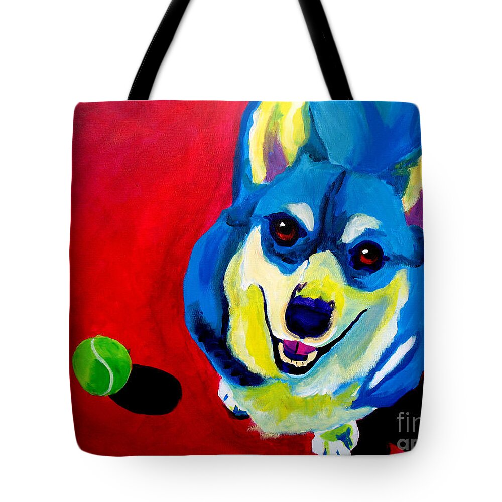 Dog Tote Bag featuring the painting Corgi - Play Ball by Dawg Painter