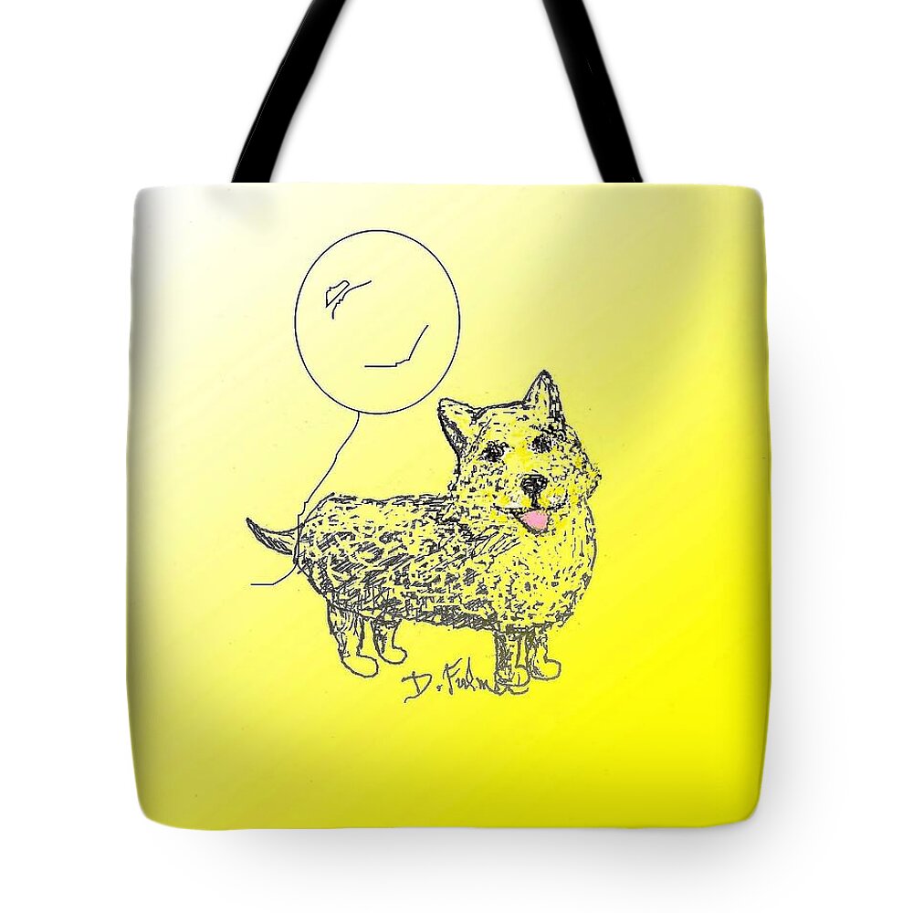 Animal Tote Bag featuring the drawing Corgi by Denise F Fulmer