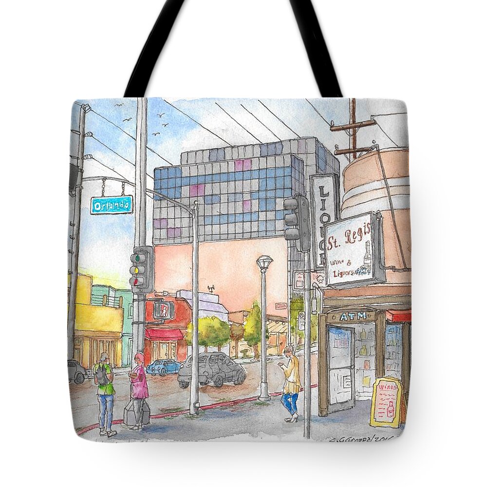 Nature Tote Bag featuring the painting Corner 3rd St. and Orlando, Los Angeles, CA by Carlos G Groppa