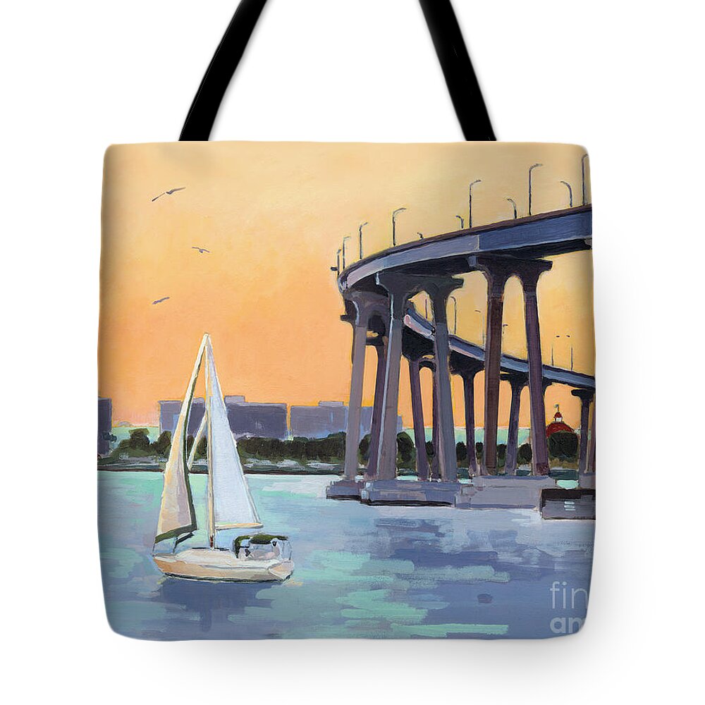 Coronado Tote Bag featuring the painting Coronado Bridge San Diego by Paul Strahm