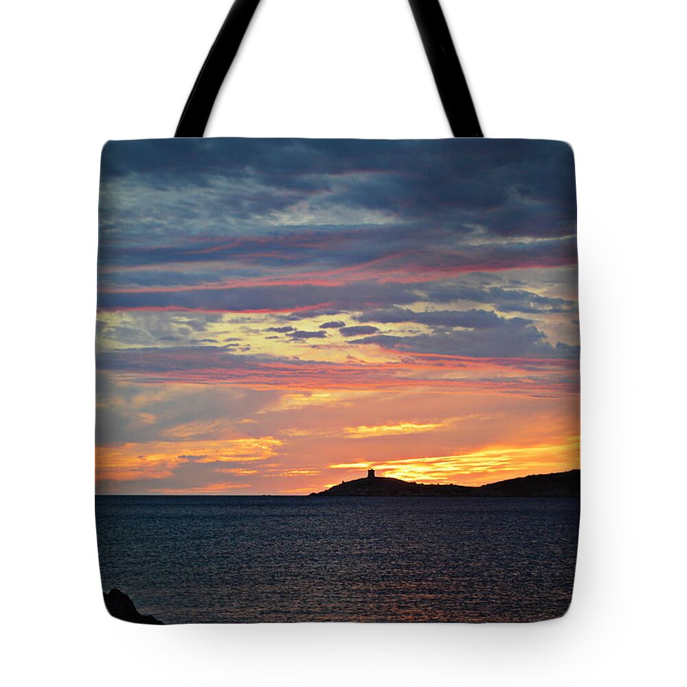 Sunset Tote Bag featuring the photograph Corsica Sunset by Jonathan Kerckhaert