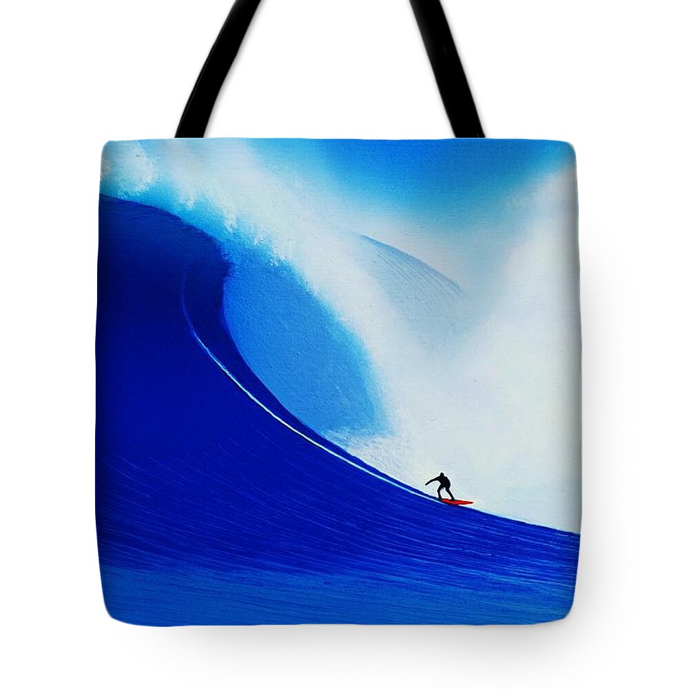 Surfing Tote Bag featuring the painting Cortes Bank 1-19-2001 by John Kaelin