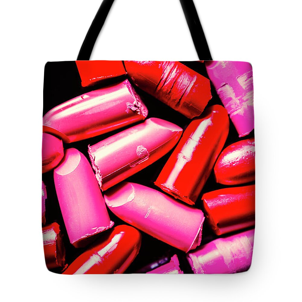 Red Tote Bag featuring the photograph Cosmetic abstract art by Jorgo Photography