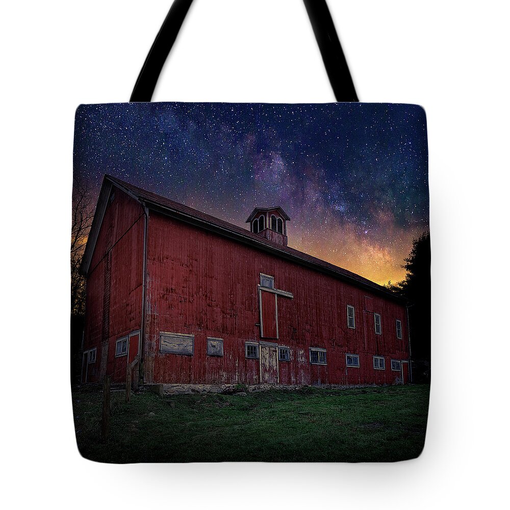 Square Tote Bag featuring the photograph Cosmic Barn Square by Bill Wakeley
