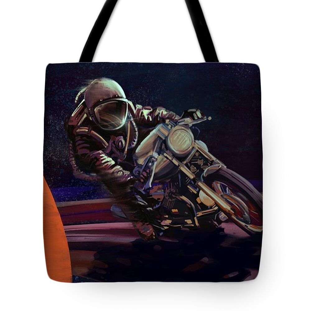 Cafe Racer Tote Bag featuring the painting Cosmic cafe racer by Sassan Filsoof