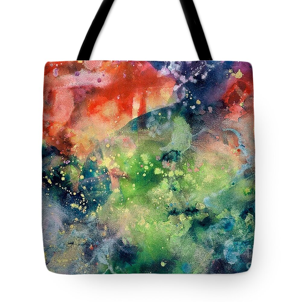 Abstract Tote Bag featuring the painting Cosmic Clouds by Lucy Arnold