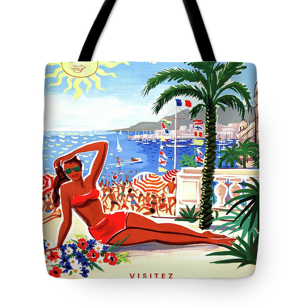 Cote D'azur Tote Bag featuring the painting Cote d'azur, French riviera, woman on the beach by Long Shot