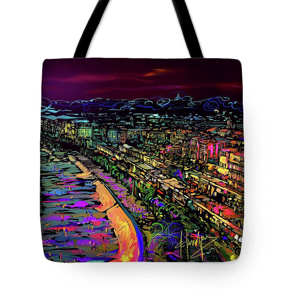 Landscape Tote Bag featuring the painting Cote d'Azur, Nice France by DC Langer