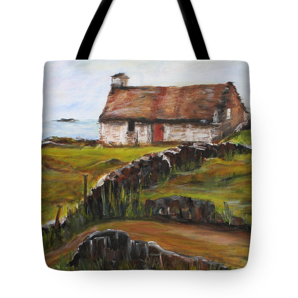 Irish Tote Bag featuring the painting Cottage by the Sea by Denice Palanuk Wilson