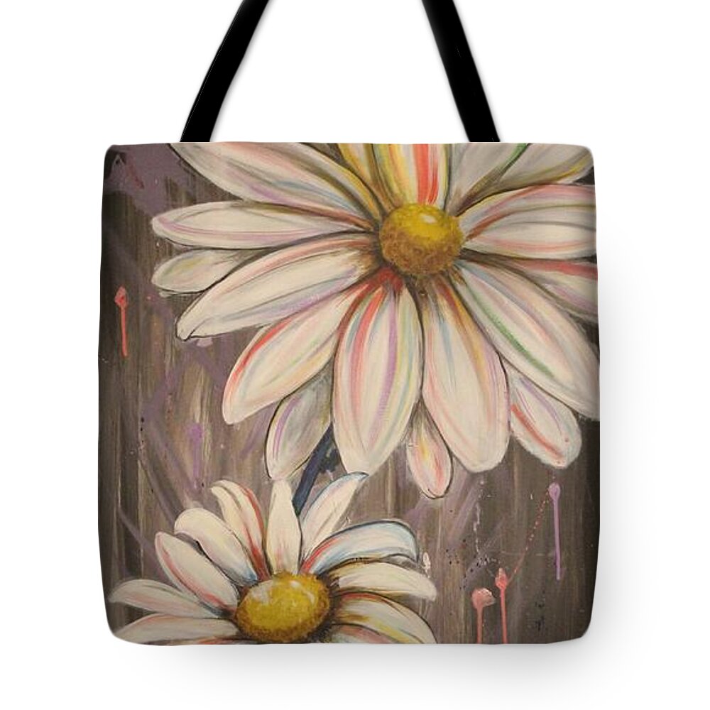 Daisies Tote Bag featuring the painting Cotton Candy Daisies by Vikki Angel