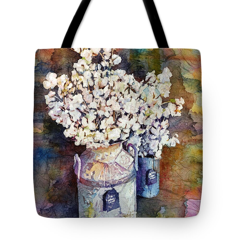 Cotton Stalks Tote Bag featuring the painting Cotton Stalks by Hailey E Herrera