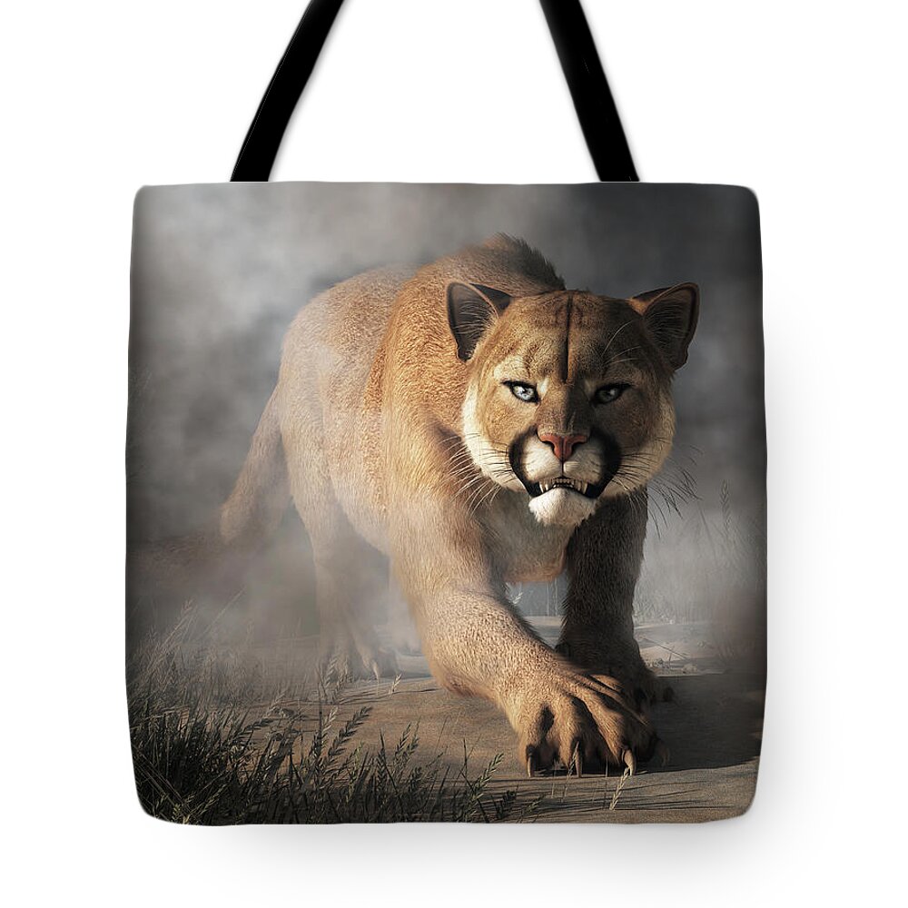Florida Panther Tote Bag featuring the digital art Cougar Is Gonna Get You by Daniel Eskridge