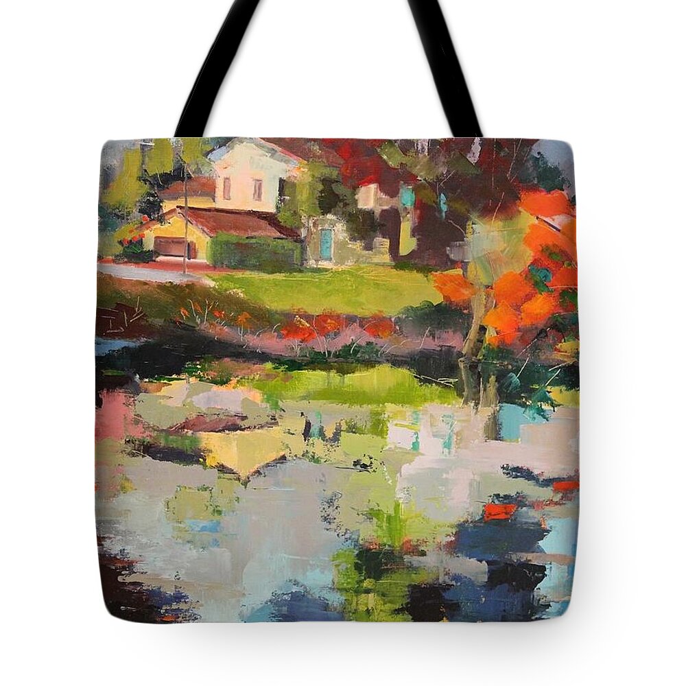 Reflections Tote Bag featuring the painting Coulon Town by Kim PARDON
