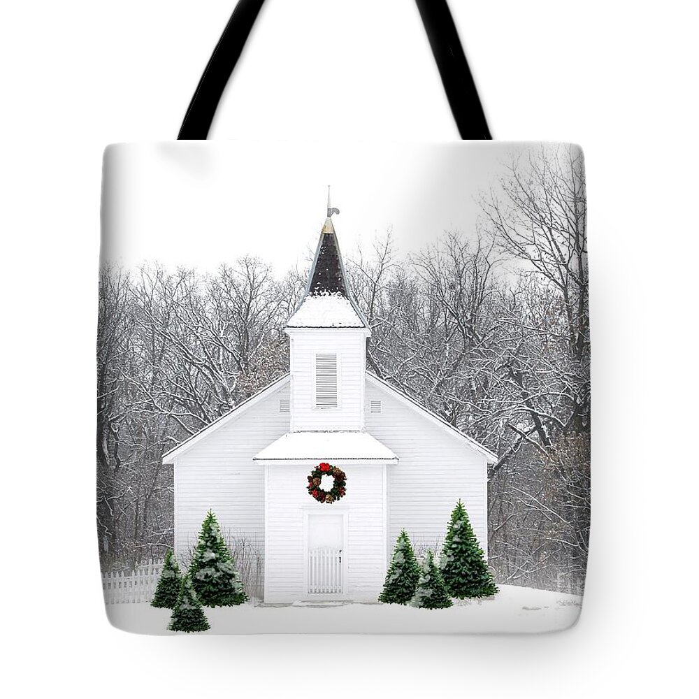 Church Tote Bag featuring the photograph Country Christmas Church by Carol Sweetwood
