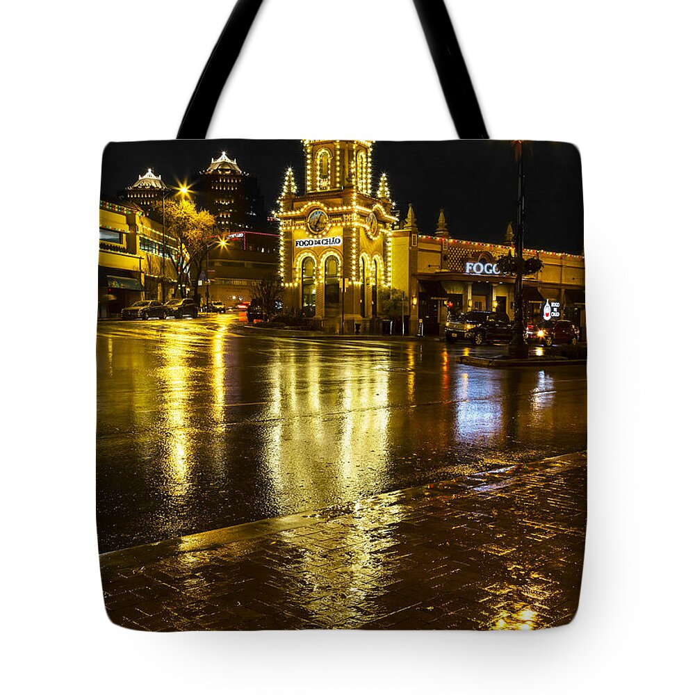 Country Club Tote Bag featuring the photograph Country Club Plaza Reflections by Dennis Hedberg
