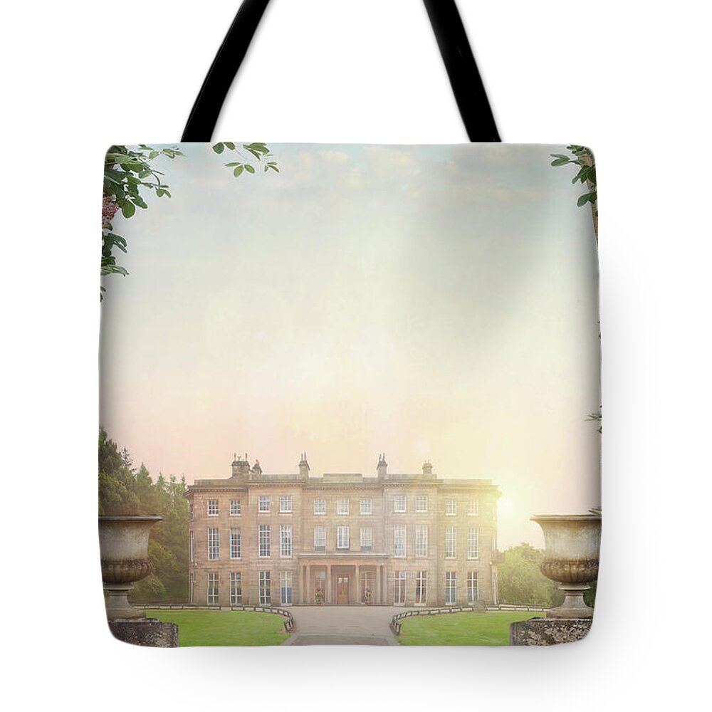 Historic Tote Bag featuring the photograph Country Mansion At Sunset by Lee Avison