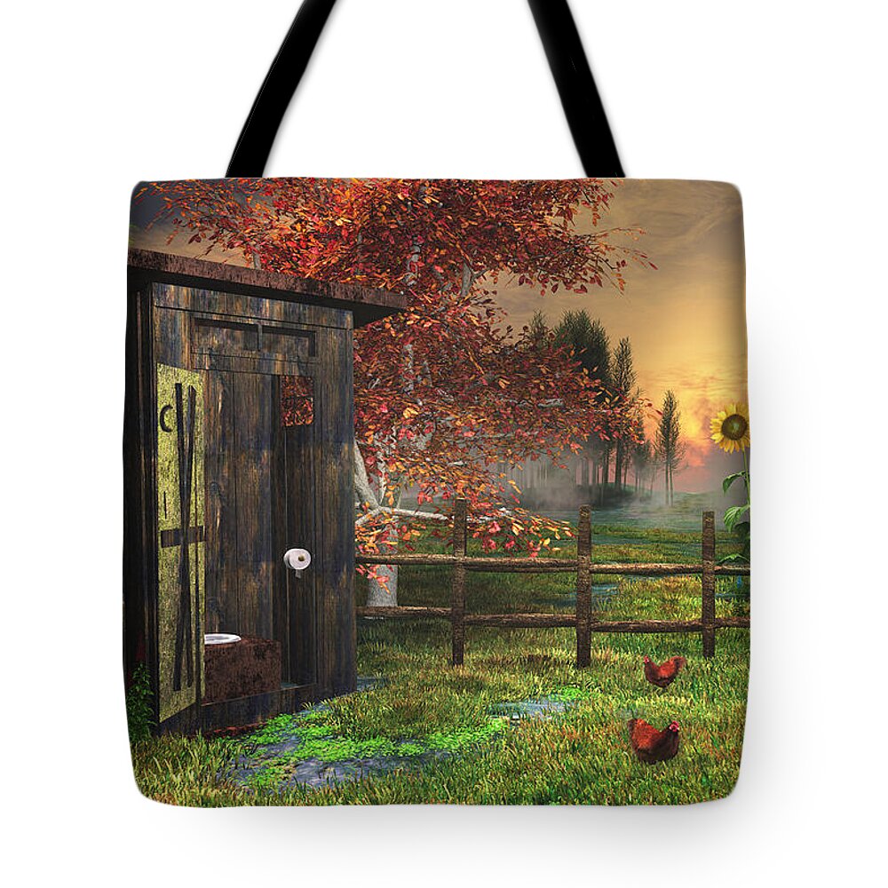Outhouse Tote Bag featuring the digital art Country Outhouse by Mary Almond