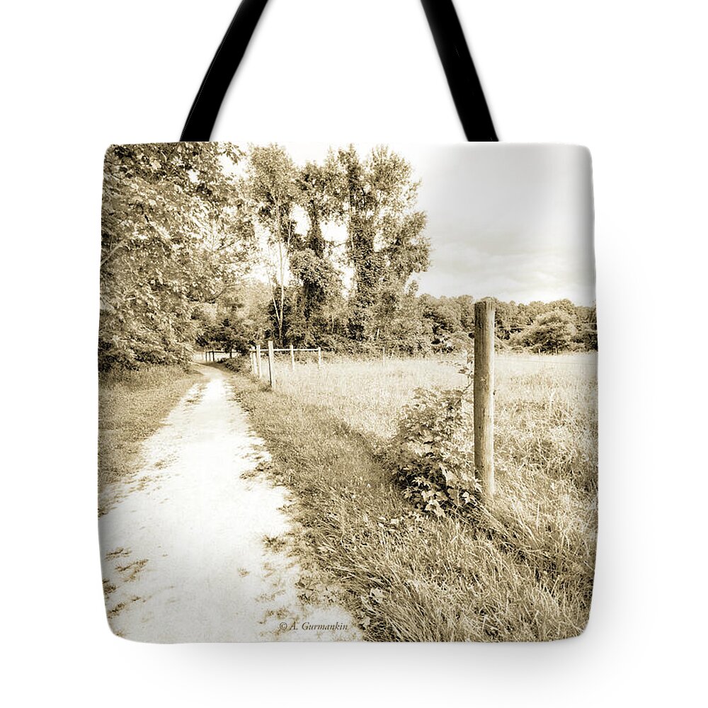 Country Tote Bag featuring the photograph Country Path Along a Cow Pasture by A Macarthur Gurmankin