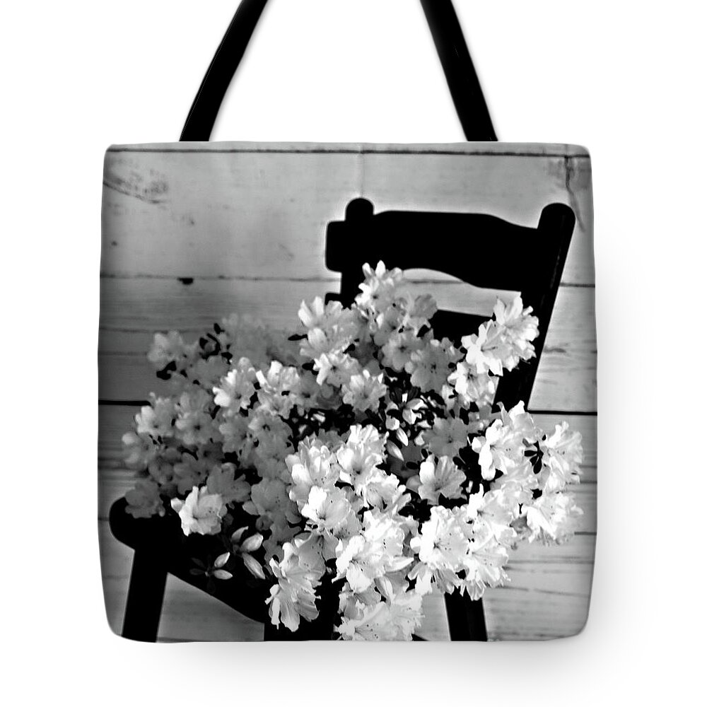 Porch Tote Bag featuring the photograph Country Porch in B and W by Sherry Hallemeier