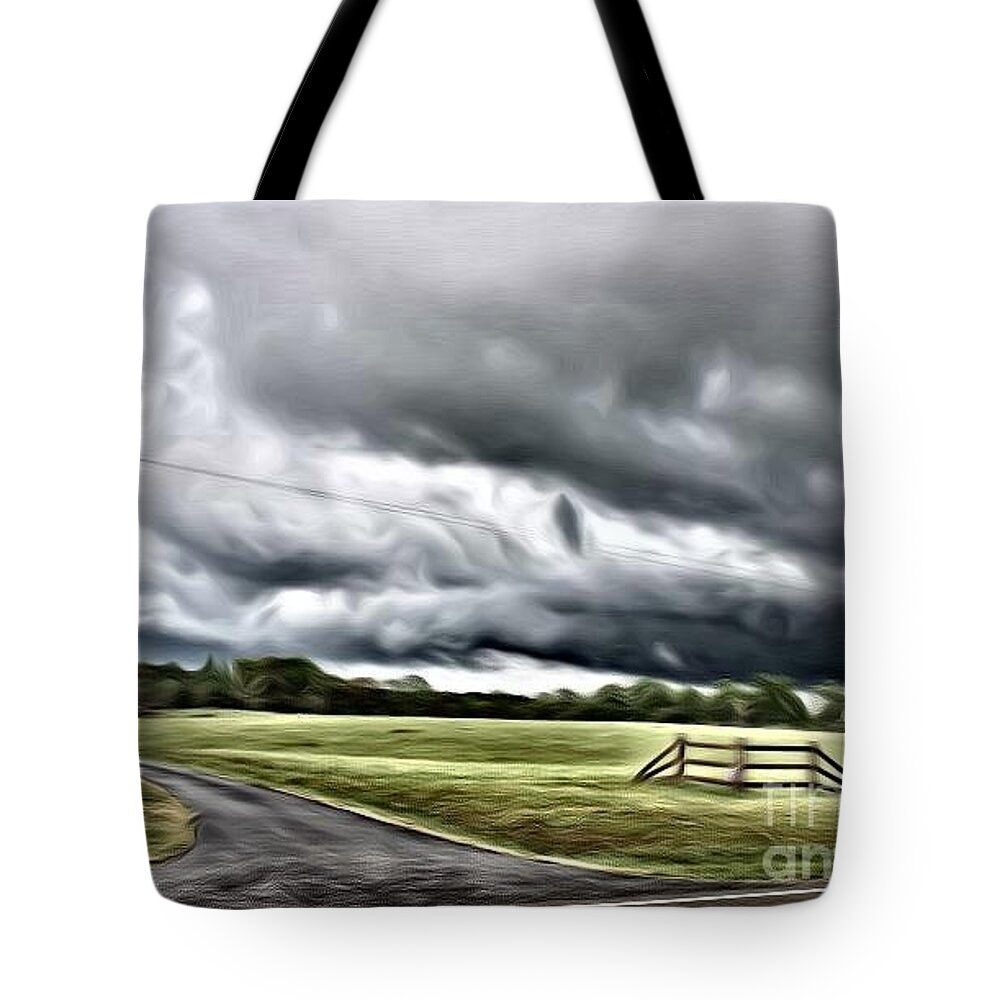 Country Road Peace Tote Bag featuring the mixed media Country Road l by Robin Coaker