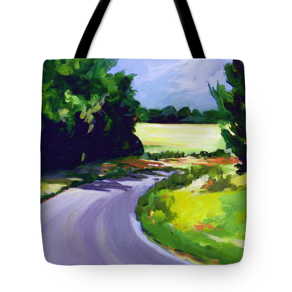 Road Tote Bag featuring the painting Country Road by Outre Art Natalie Eisen