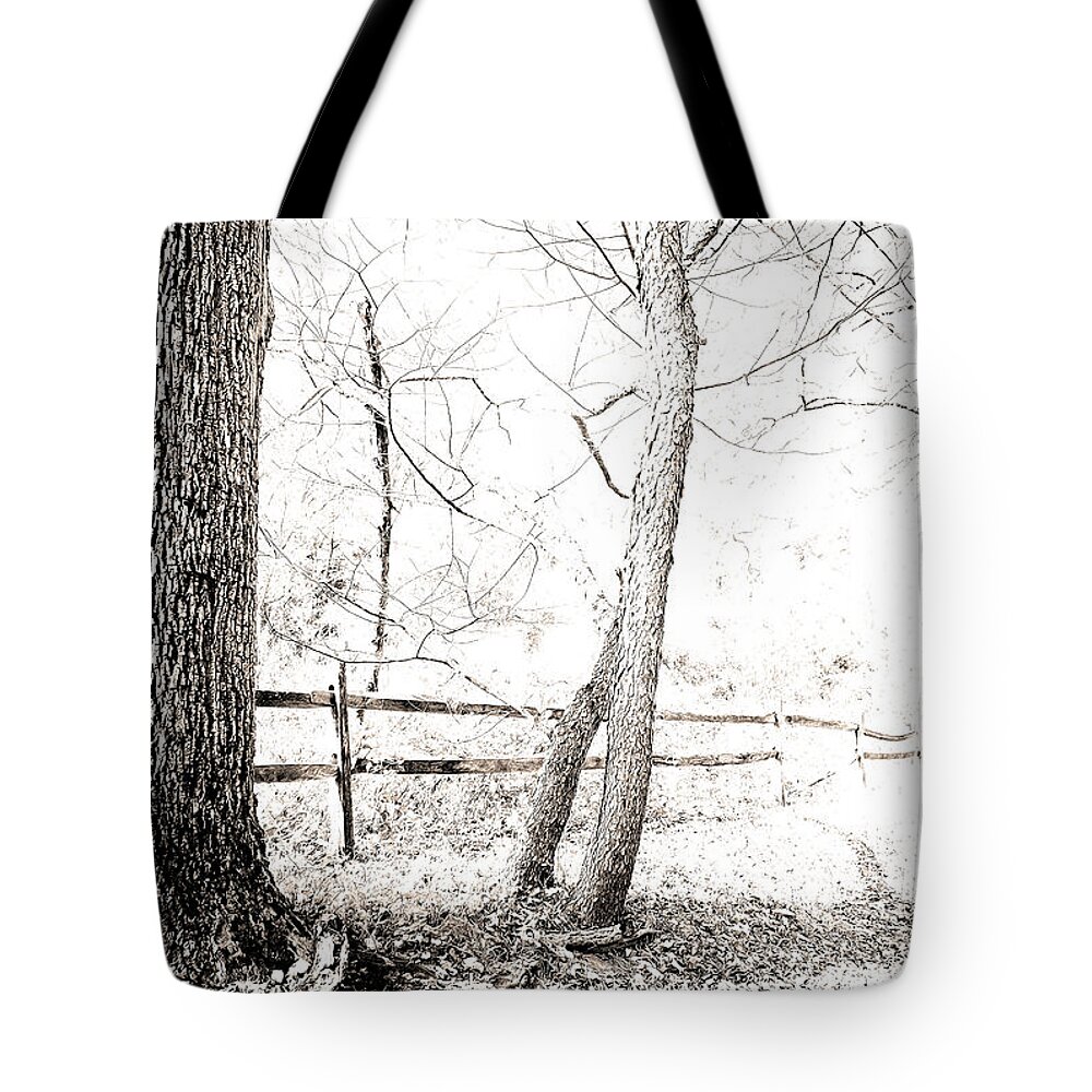 Country Tote Bag featuring the photograph Country Roadside, Sepia Sketch by A Macarthur Gurmankin