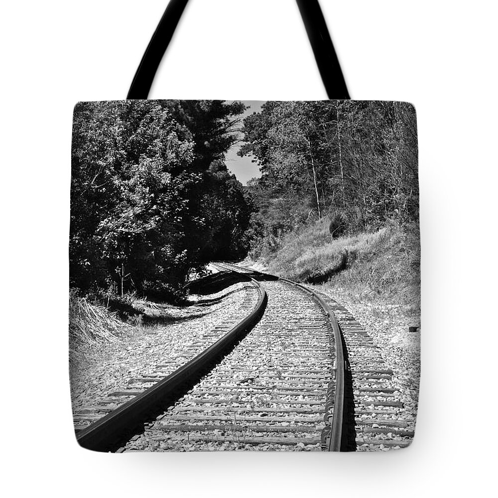 Black And White Tote Bag featuring the photograph Country Tracks Black and White by Mark Dodd