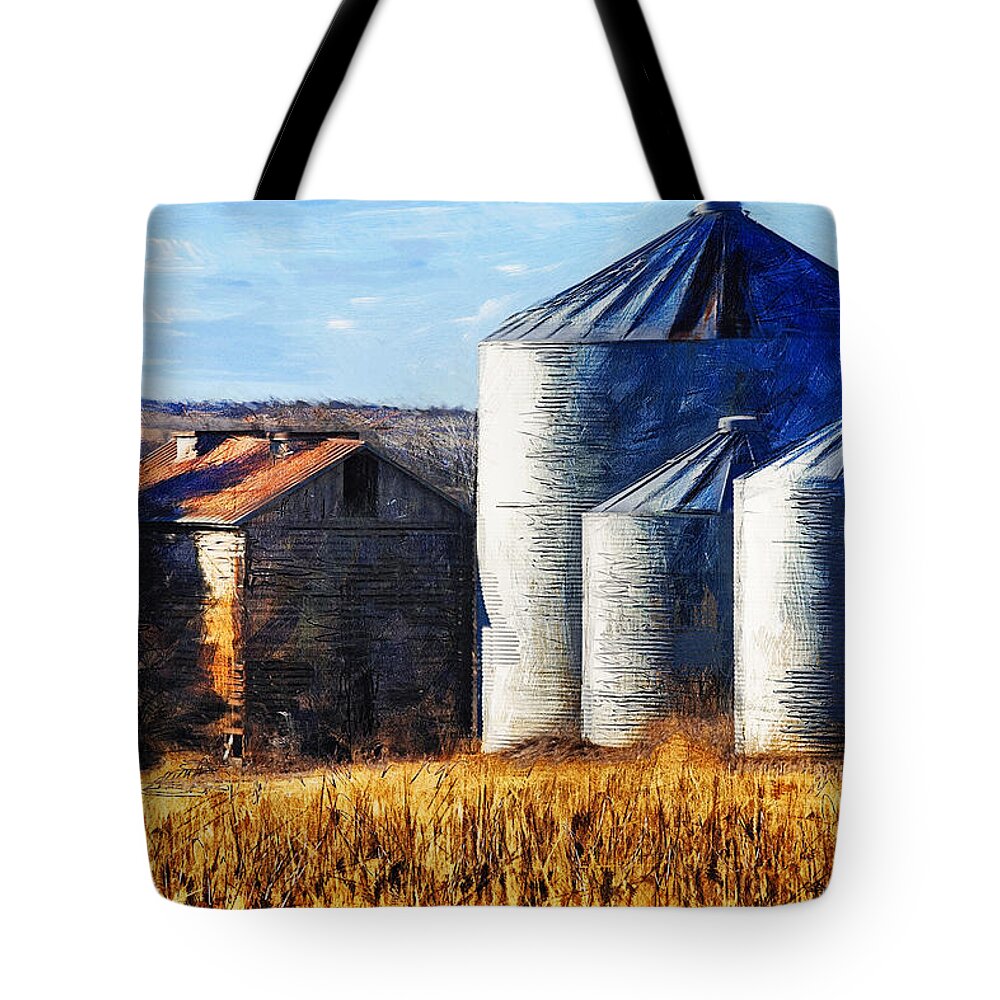 Kansas Tote Bag featuring the photograph Countryside Old Barn and Silos by Anna Louise