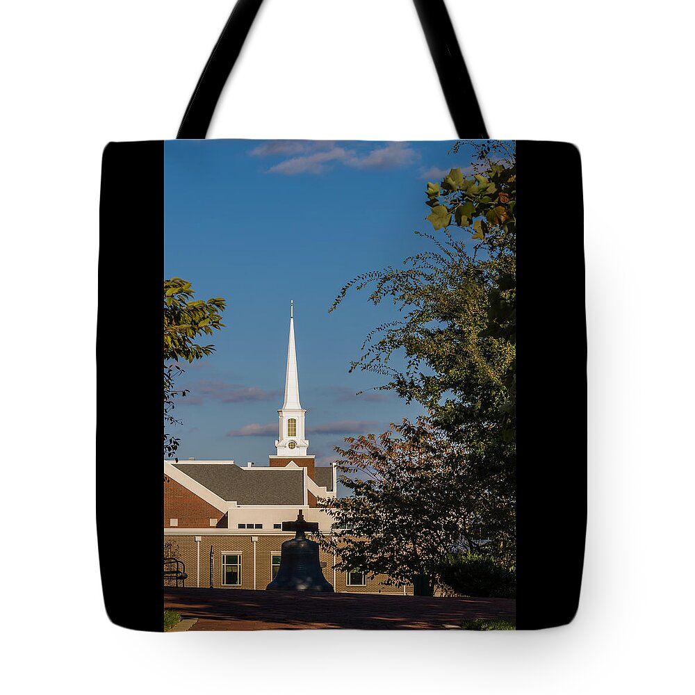 Architecture Tote Bag featuring the photograph County Courthouse Bell and Church Spire by Ed Gleichman