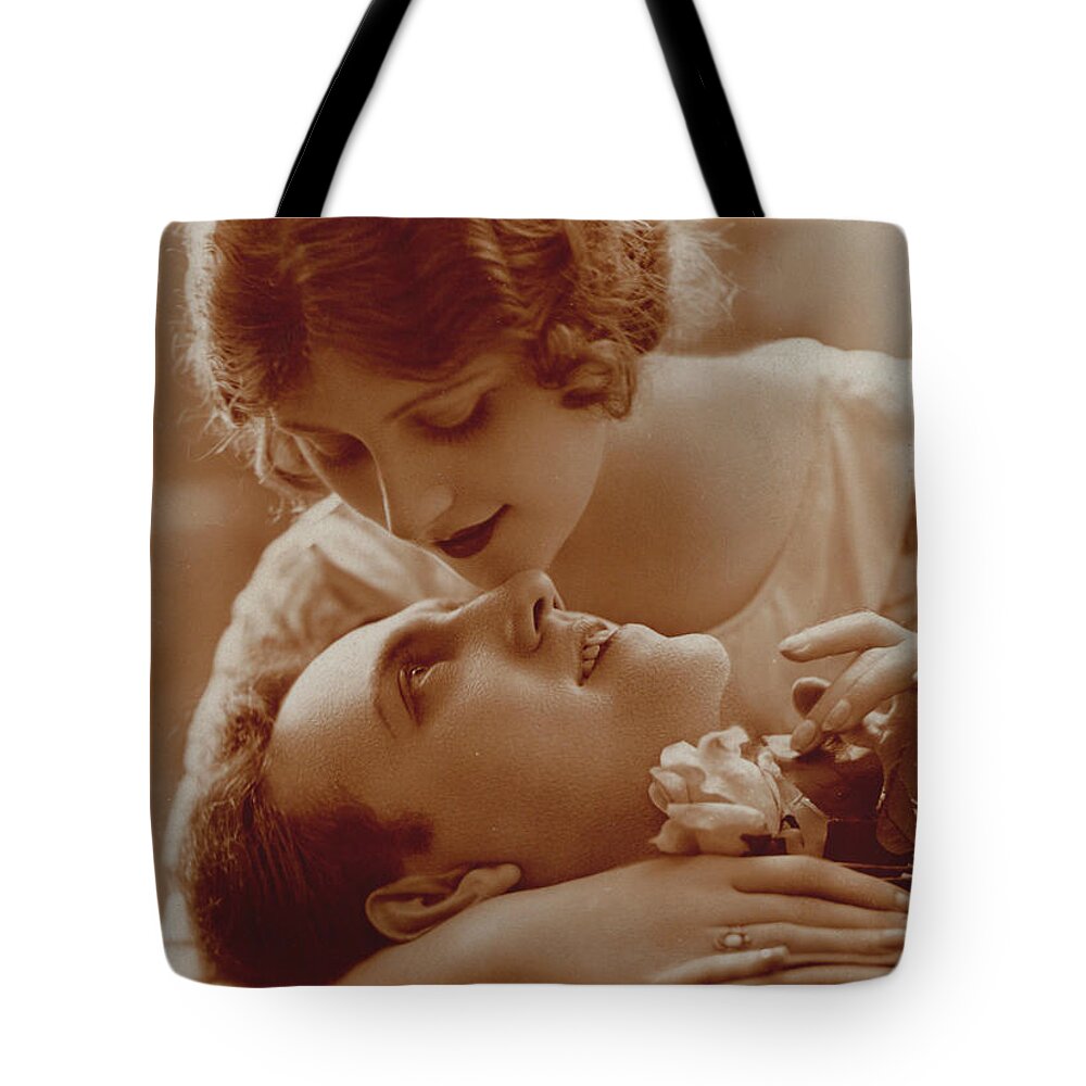 Kiss Tote Bag featuring the photograph Couple in love by French School