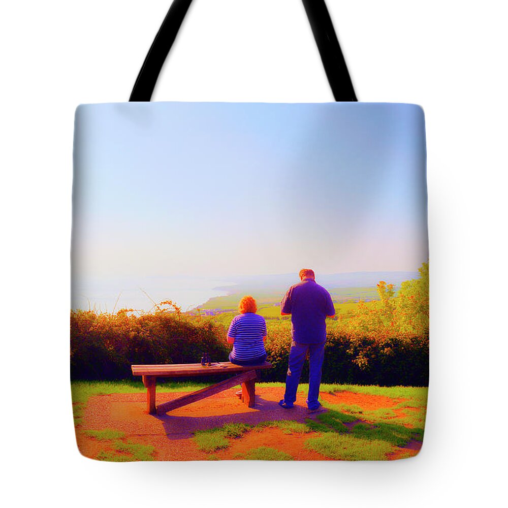 Sand Tote Bag featuring the photograph Couple Views by Jan W Faul
