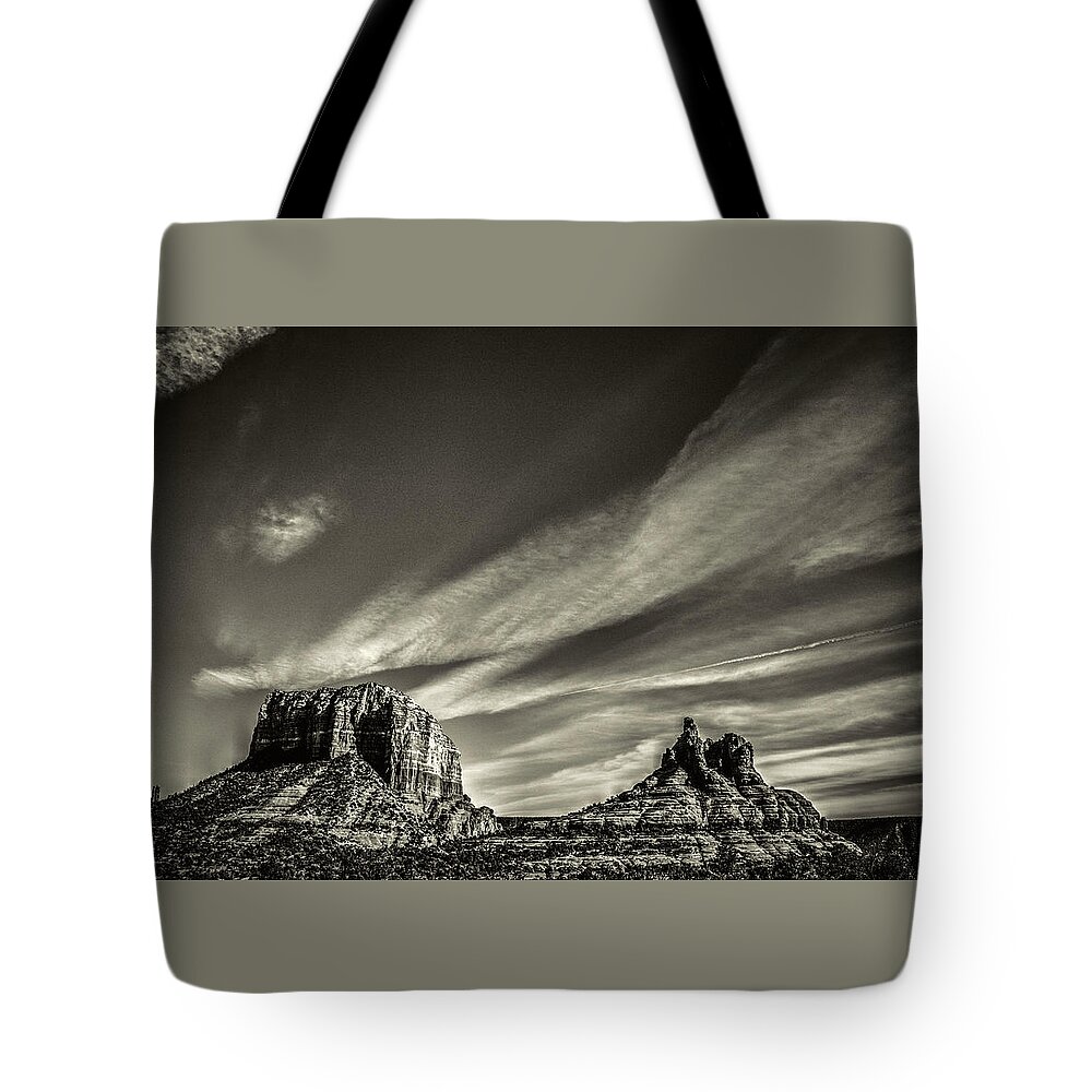 Arizona Tote Bag featuring the photograph Courthouse Butte and Bell Rock Sedona Arizona by Roger Passman