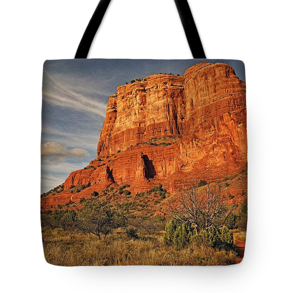 Courthouse Butte Tote Bag featuring the photograph Courthouse Butte Txt by Theo O'Connor
