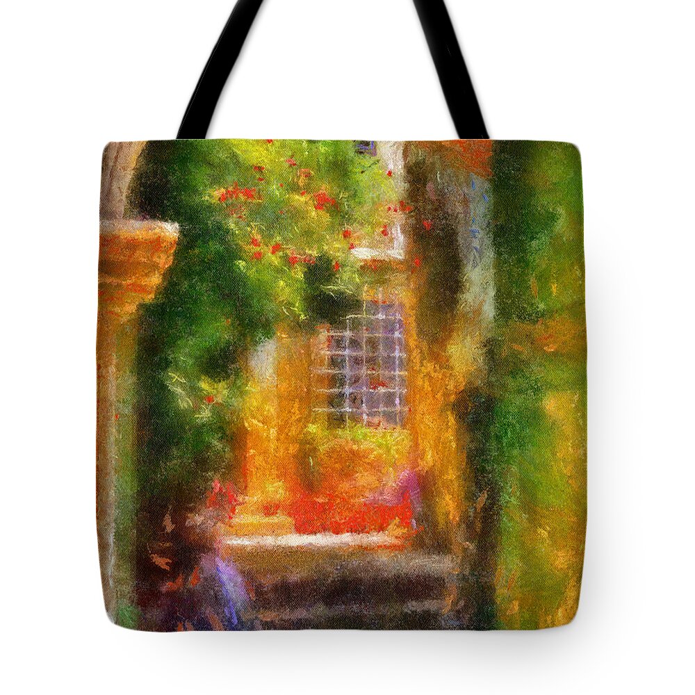 Courtyard Tote Bag featuring the photograph Courtyard in Cavtat by Lois Bryan