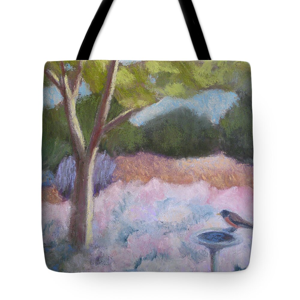 Courtyard Tree Tote Bag featuring the pastel Courtyard Tree by Constance Gehring