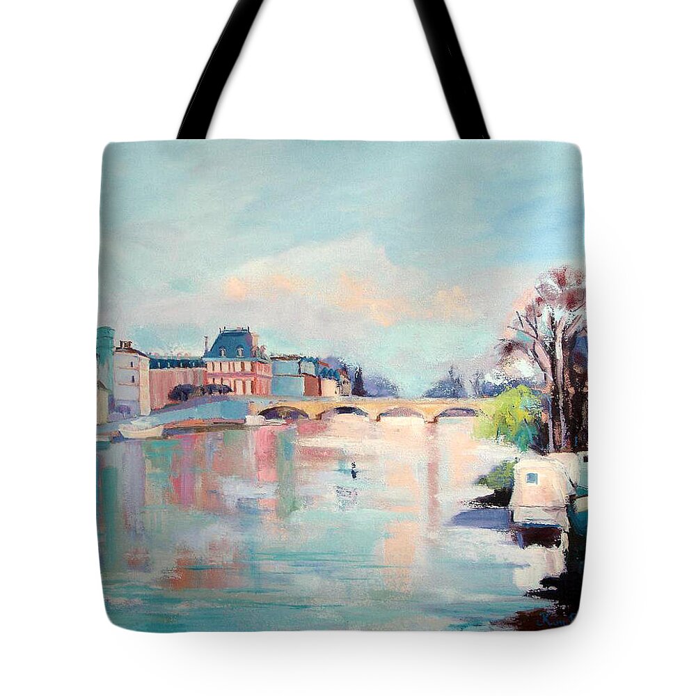 Landscape Tote Bag featuring the painting Sky And Water by Kim PARDON