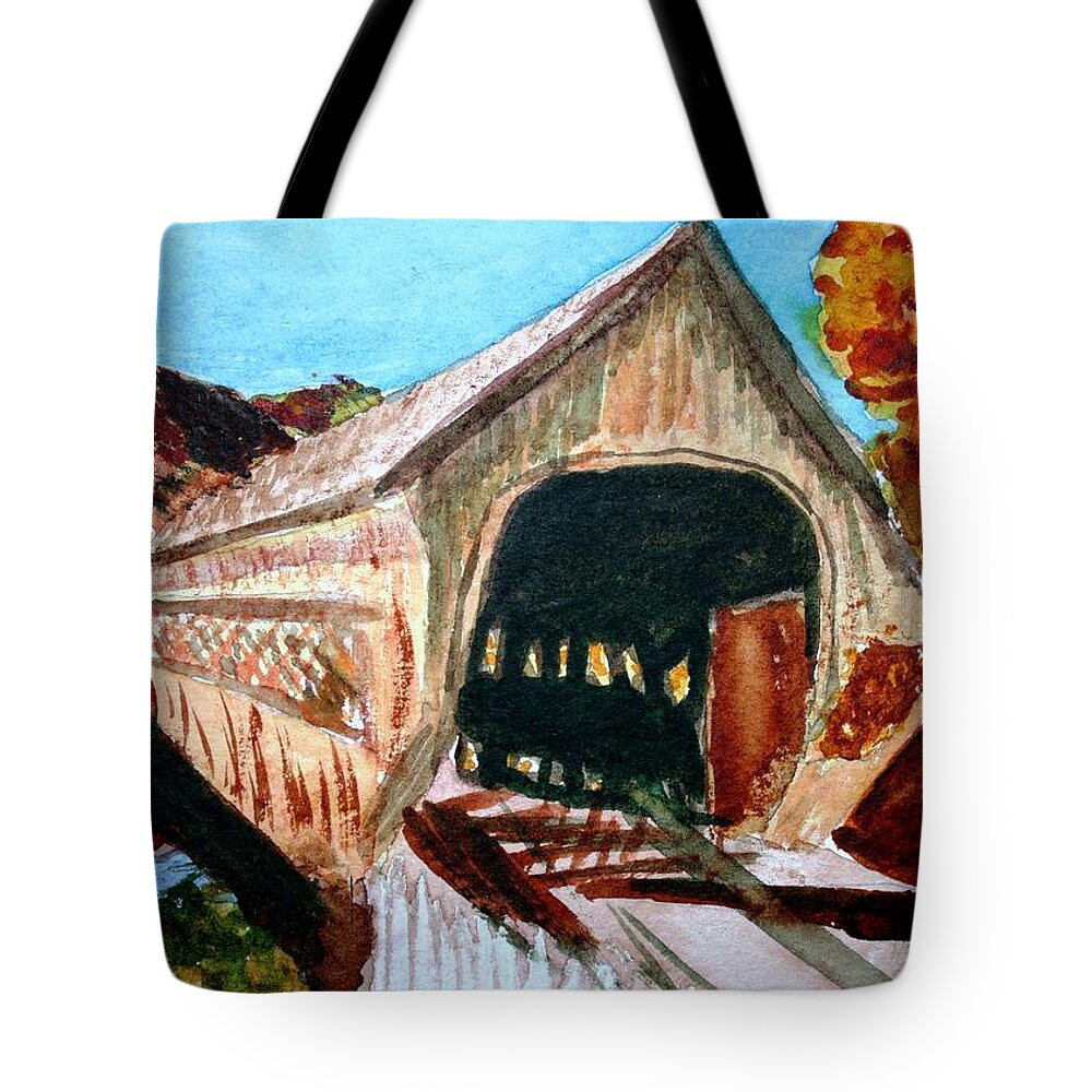 Covered Bridge Tote Bag featuring the painting Covered Bridge Woodstock VT by Donna Walsh