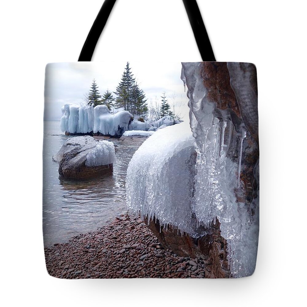 Ice Tote Bag featuring the photograph Covered in Ice by Sandra Updyke