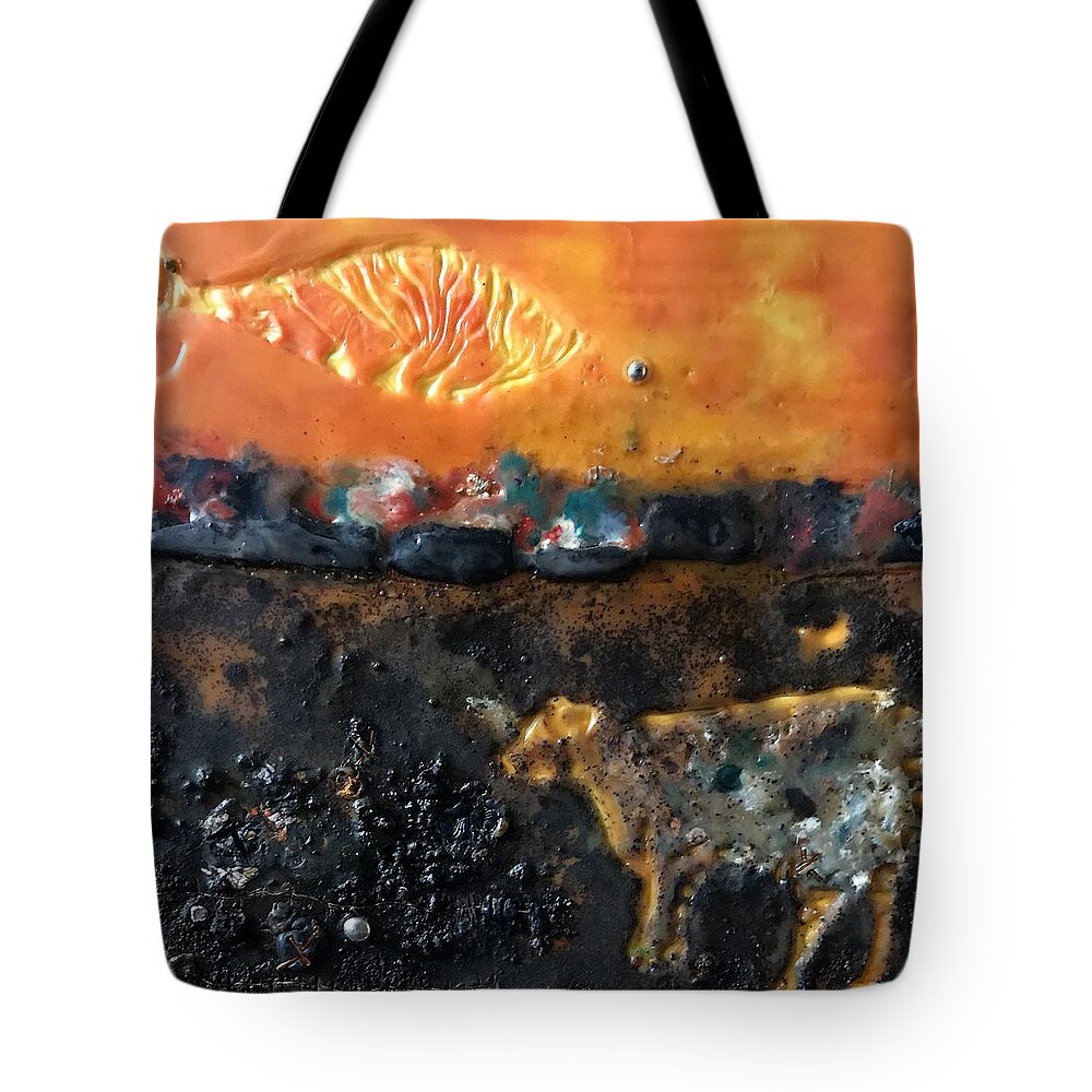 Male Tote Bag featuring the painting Cow and fish pyroclasm by Greg Hester